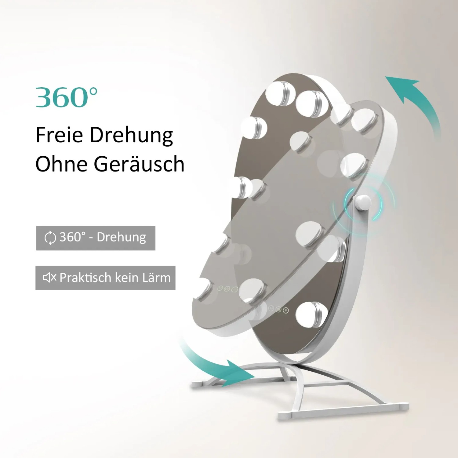 Emke Hollywood Kosmetikspiegel mit 360° Drehung und Beleuchtung.