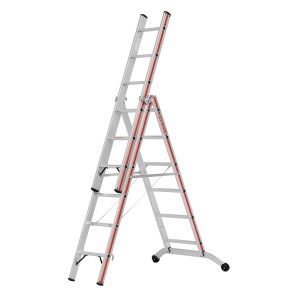 Hymer Stufen-Mehrzweckleiter, 3-teilig, mit 3x6 Sprossen/Stufen, für flexible Arbeitshöhe.