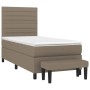 Boxspringbett Taupe 100x200 cm mit Matratze und Bank, Stoffbezug.