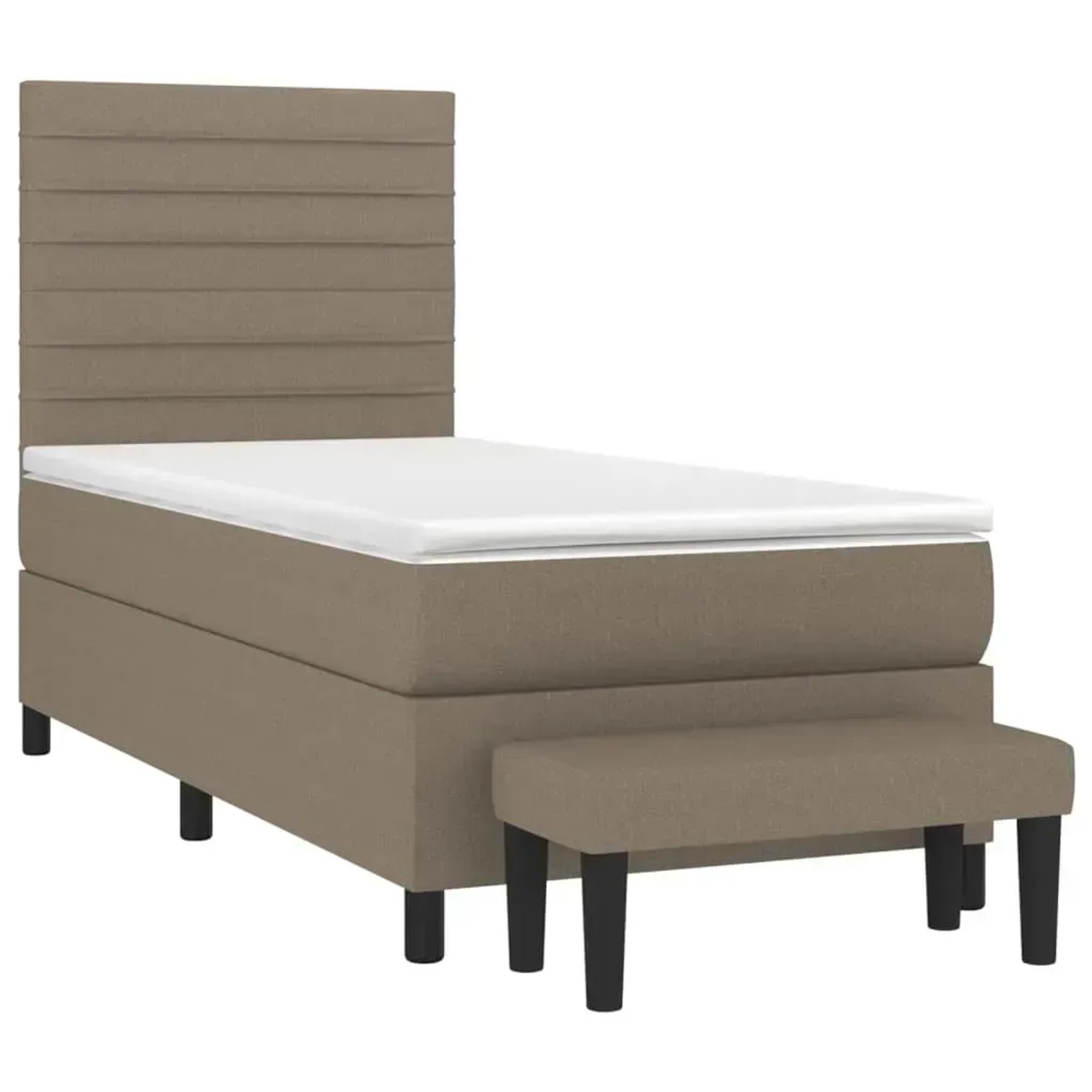 Boxspringbett Taupe 100x200 cm mit Matratze und Bank, Stoffbezug.