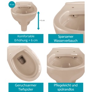 Calmwaters Wand-WC Modern Plus 6 cm Erhöht Spülrandlos Set WC-Sitz Beige-Bahamabeige 08AB6260