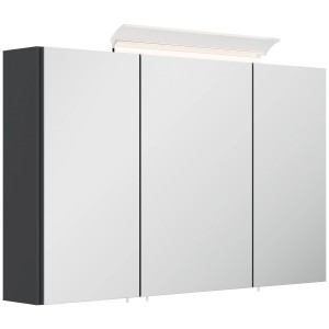 Posseik Spiegelschrank 100 cm in Grafit mit LED-Lampe und drei Spiegeltüren.