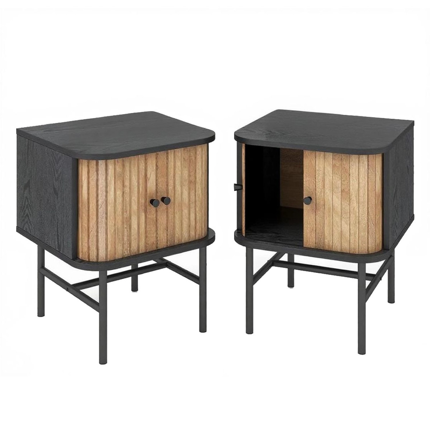Costway Nachttisch mit Schiebetüren 2er Set Schwarz