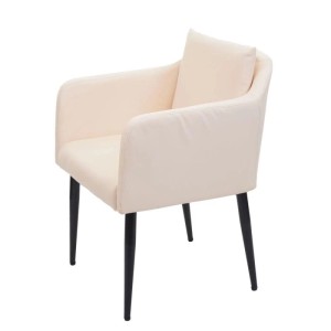 MCW Esszimmerstuhl H93, creme-beige Kunstleder, schwarze Metallbeine. Moderner Polsterstuhl mit Rückenkissen.