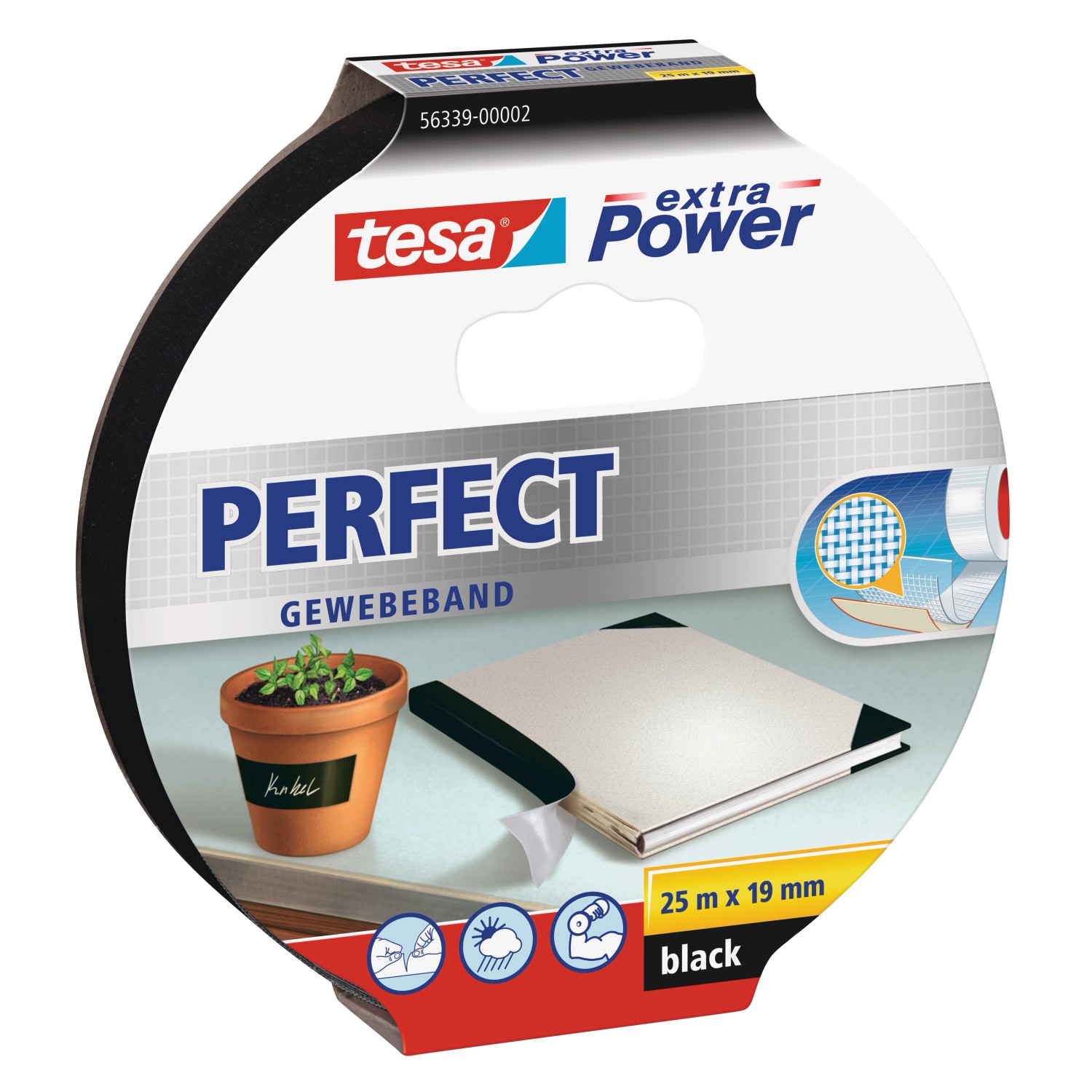 Tesa Extra Power Perfect Gewebeband Schwarz 2,75 m x 19 mm