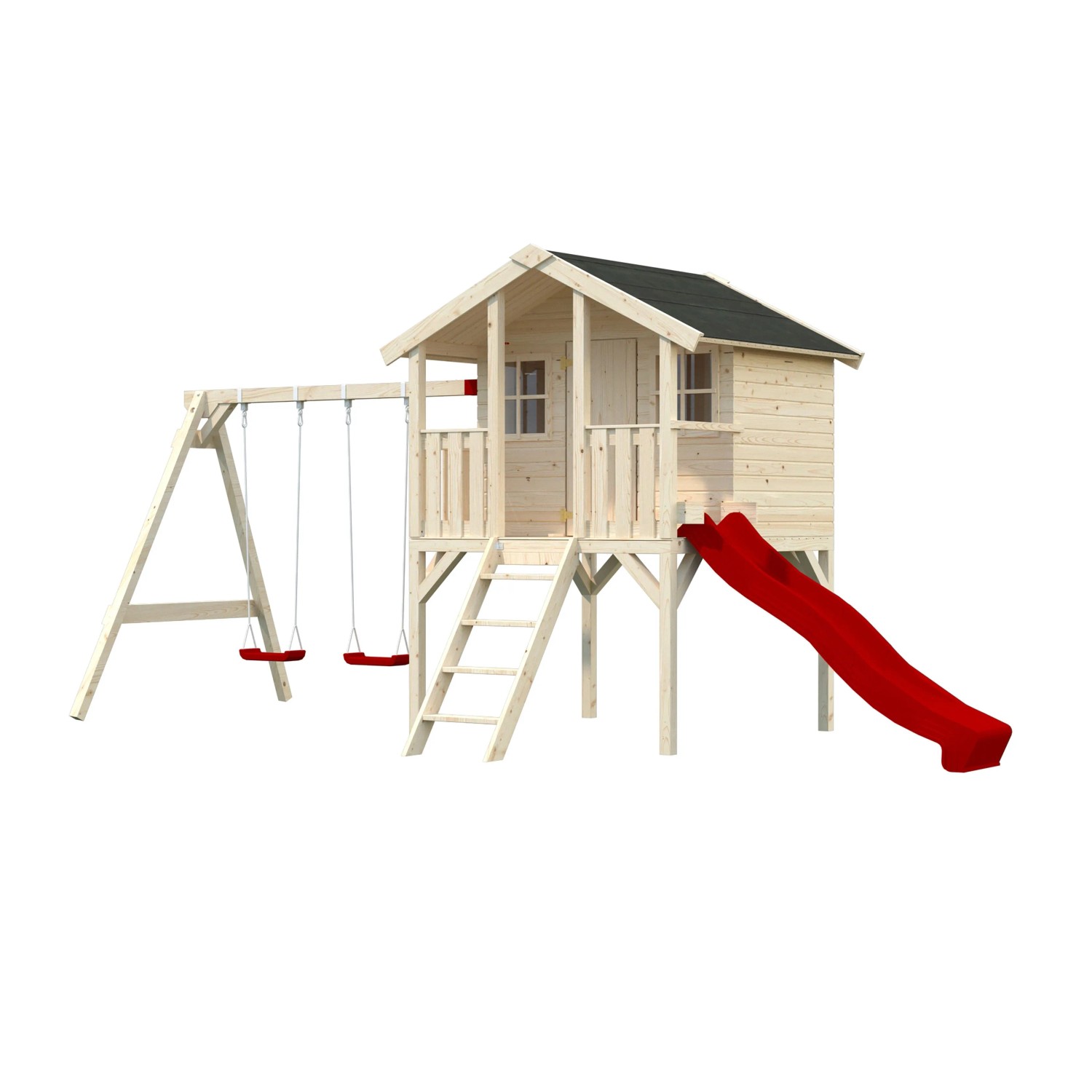 Palmako Toby Set: Spielhaus aus Holz mit Schaukel und Rutsche für Kinder