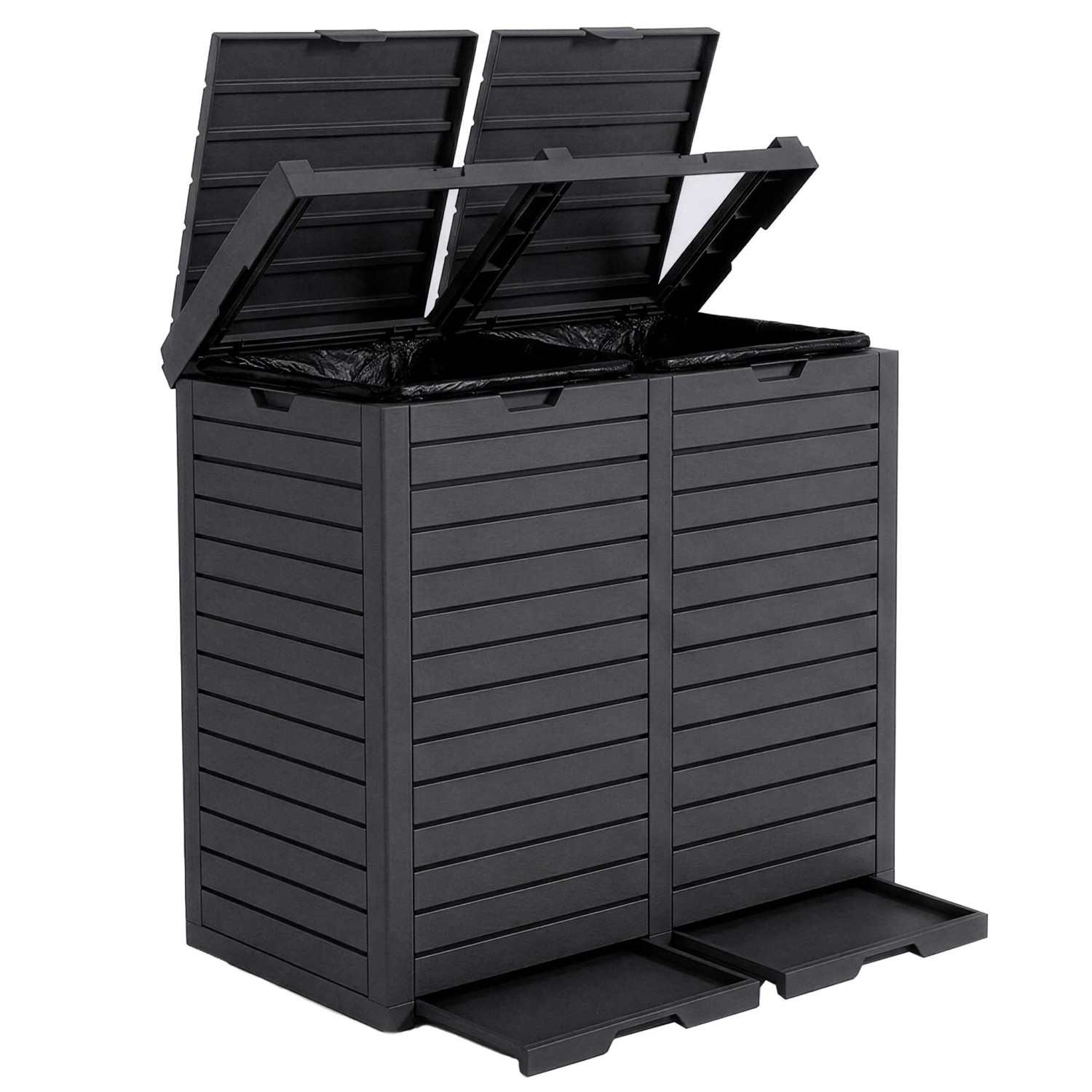 Floordirekt Outdoor Mülleimer Holz-Optik Mülltonnenbox Abfalleimer 230 L Anthrazit