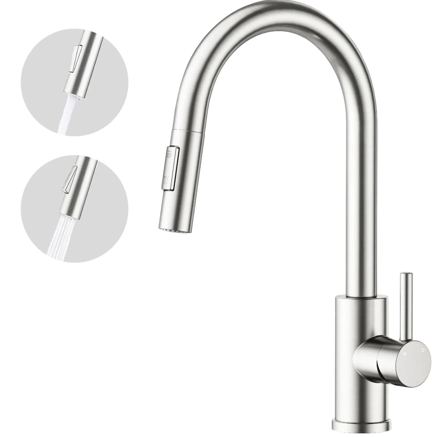 AICA Küchenarmatur Säulenbrause-Wasserhahn Küche Zwei Wasserauslassmodi Mischbatterie Ausziehbar 360° Drehbar Einhand-Spültischarmatur Gebürstet