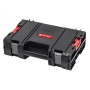 Schwarzer PROREGAL QBRICK Werkzeugkasten Pro Toolbox aus Metall mit Tragegriff und roten Verschlüssen.