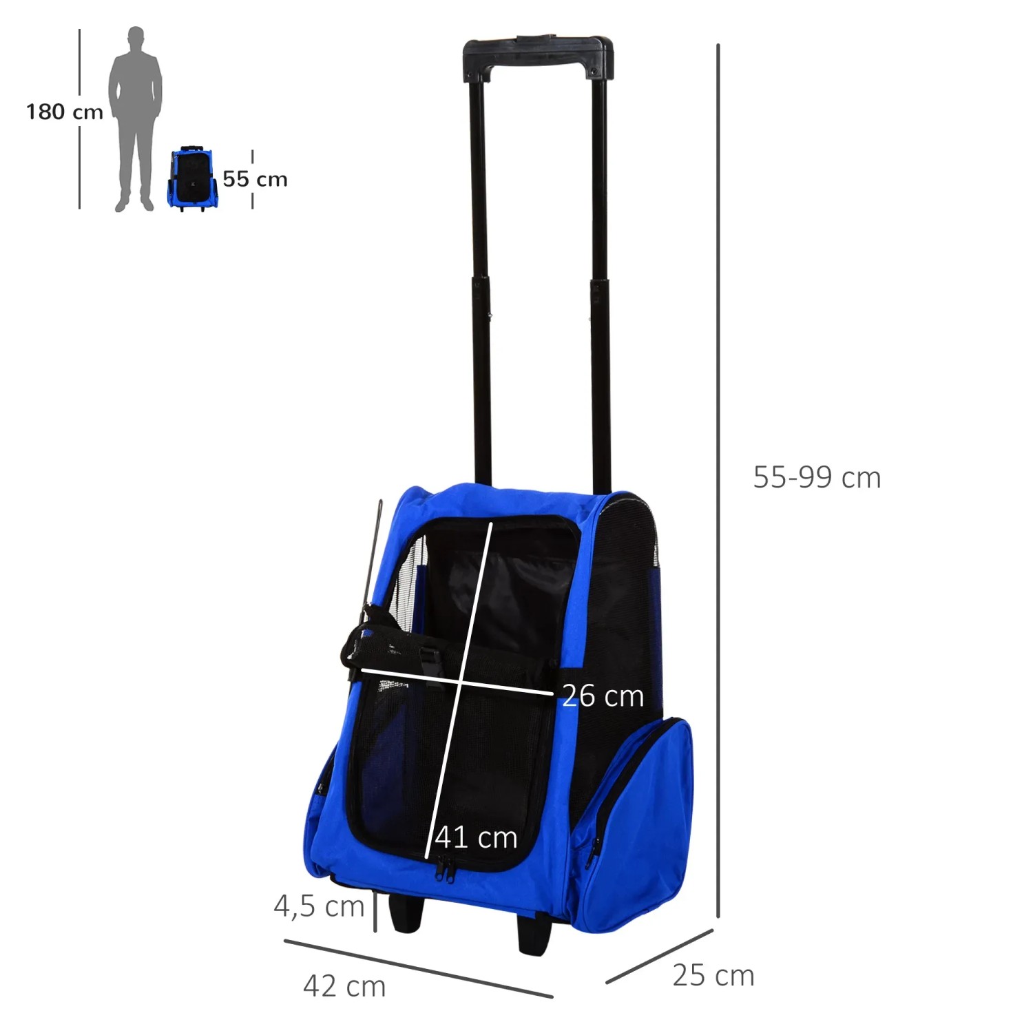Wouapy Rolltasche Für Hunde & Katzen – Robuste Transporttasche Mit Rollen & Großen Lüftungsnetzen – Praktisch, Bequem & Stylisch