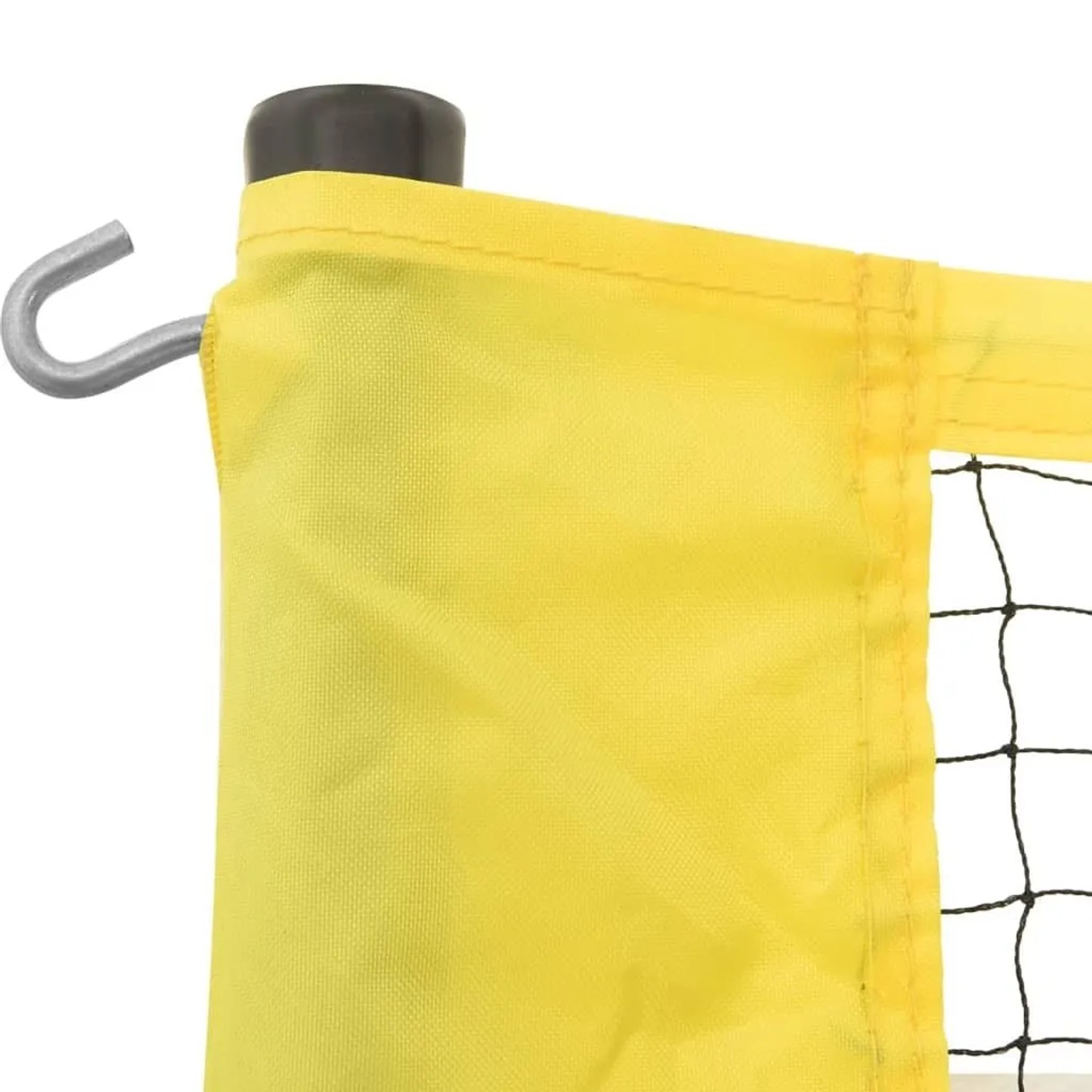 Detailaufnahme Volleyballnetz in Gelb/Schwarz. Sport & Fitnessgerät für Garten und Freizeit.
