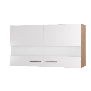 Respekta Oberschrank Merle, 100 cm, Weiß, mit zwei Türen und Glaseinsatz für die Küche.