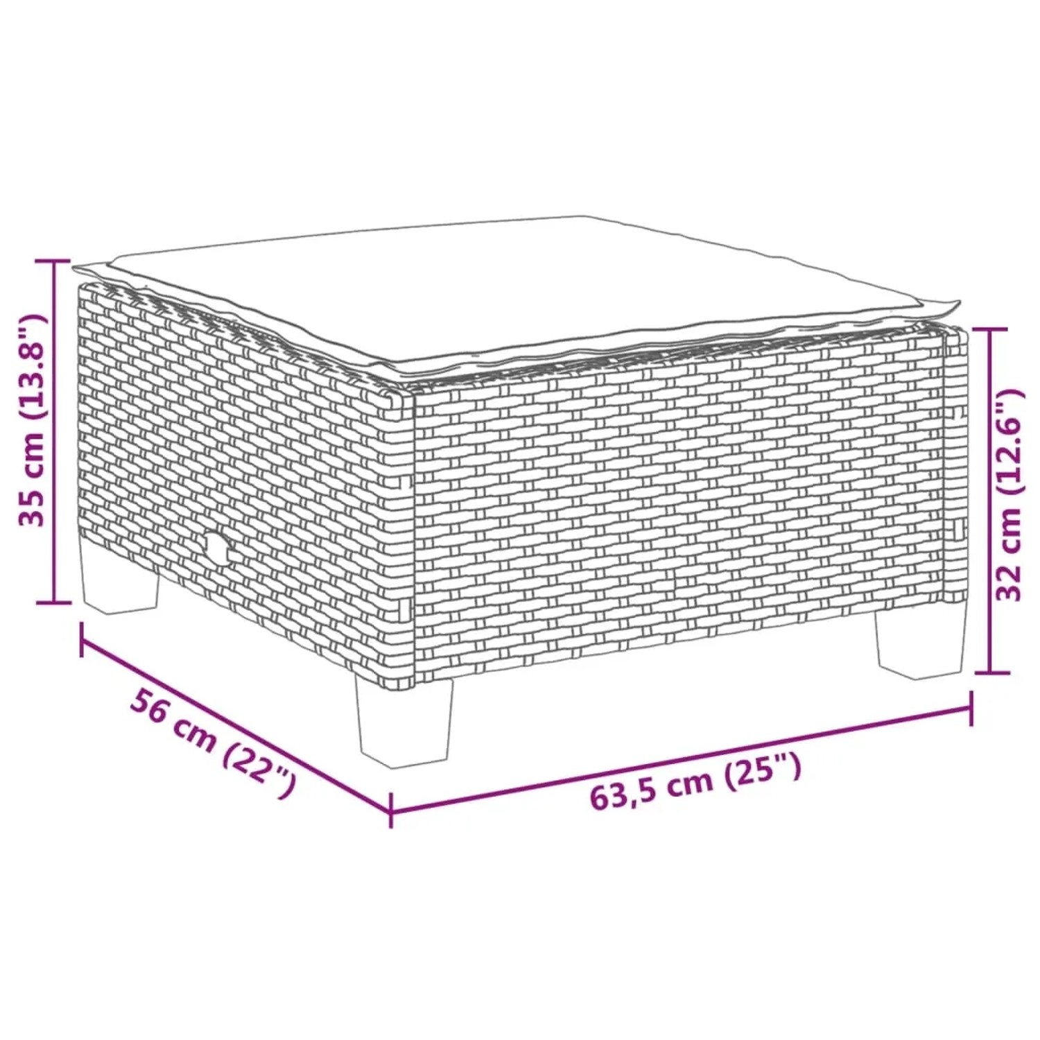 vidaXL Fußhocker, grau, Poly Rattan, Teil der 7-tlg. Garten-Sofagarnitur, mit Kissen, Maße