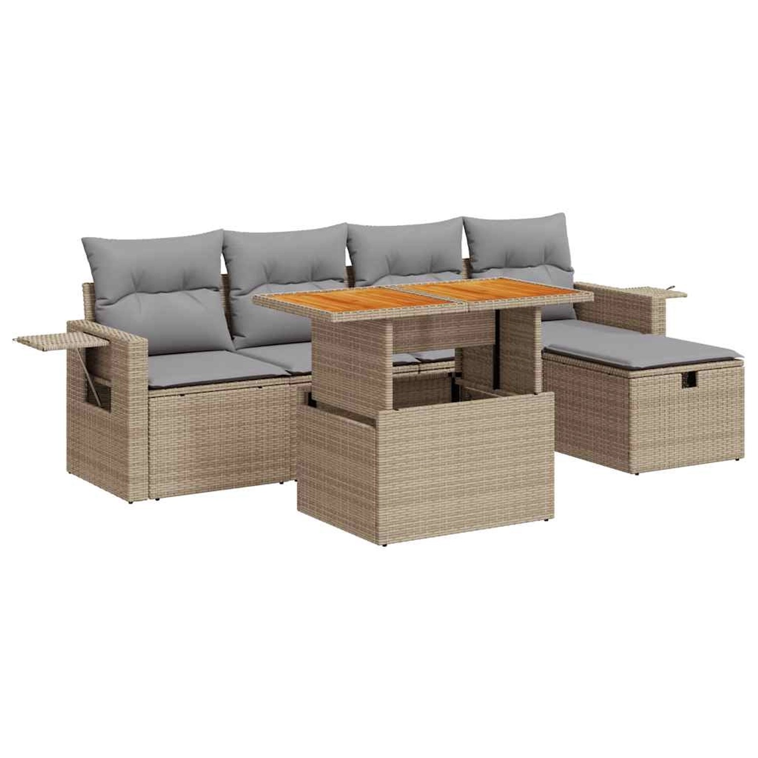 vidaXL 6-Tlg Garten-Sofagarnitur mit Kissen Beige Poly Rattan Akazie 332802 günstig online kaufen