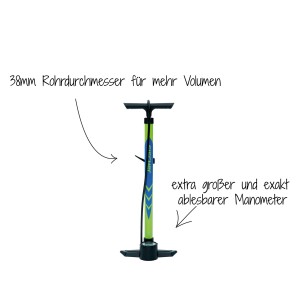 Fischer Standpumpe Plus Volume, tragbare Fahrradpumpe mit Manometer für präzise Druckkontrolle.