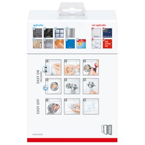 Verpackung des Tesa Seifenspenders Deluxxe Chrom Milchglas mit Montageanleitung.