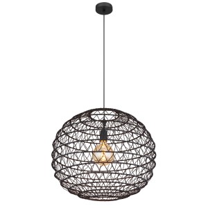 Schwarze Globo Hängeleuchte Senni, Ø 59 cm, mit filigranem Drahtgeflecht und E27 Fassung.