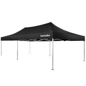Schwarzer Faltpavillon Viola 6x3 m von Tectake mit Seitenteilen und Fenster.