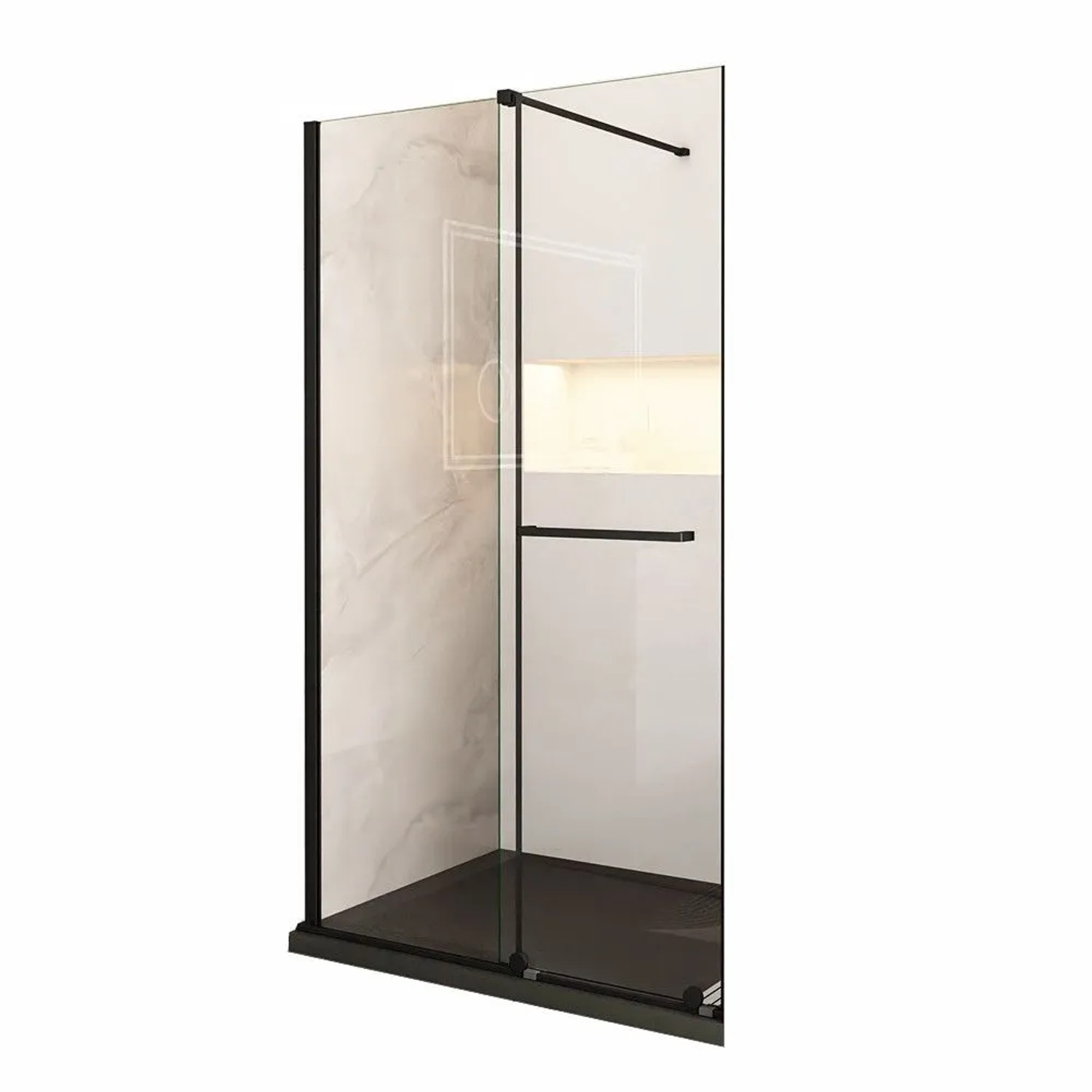 Duschparadies Duschtür Schiebetür 90 x 200cm Nischentür Mit Handtuchhalter 8mm Nano Glas Schwarz
