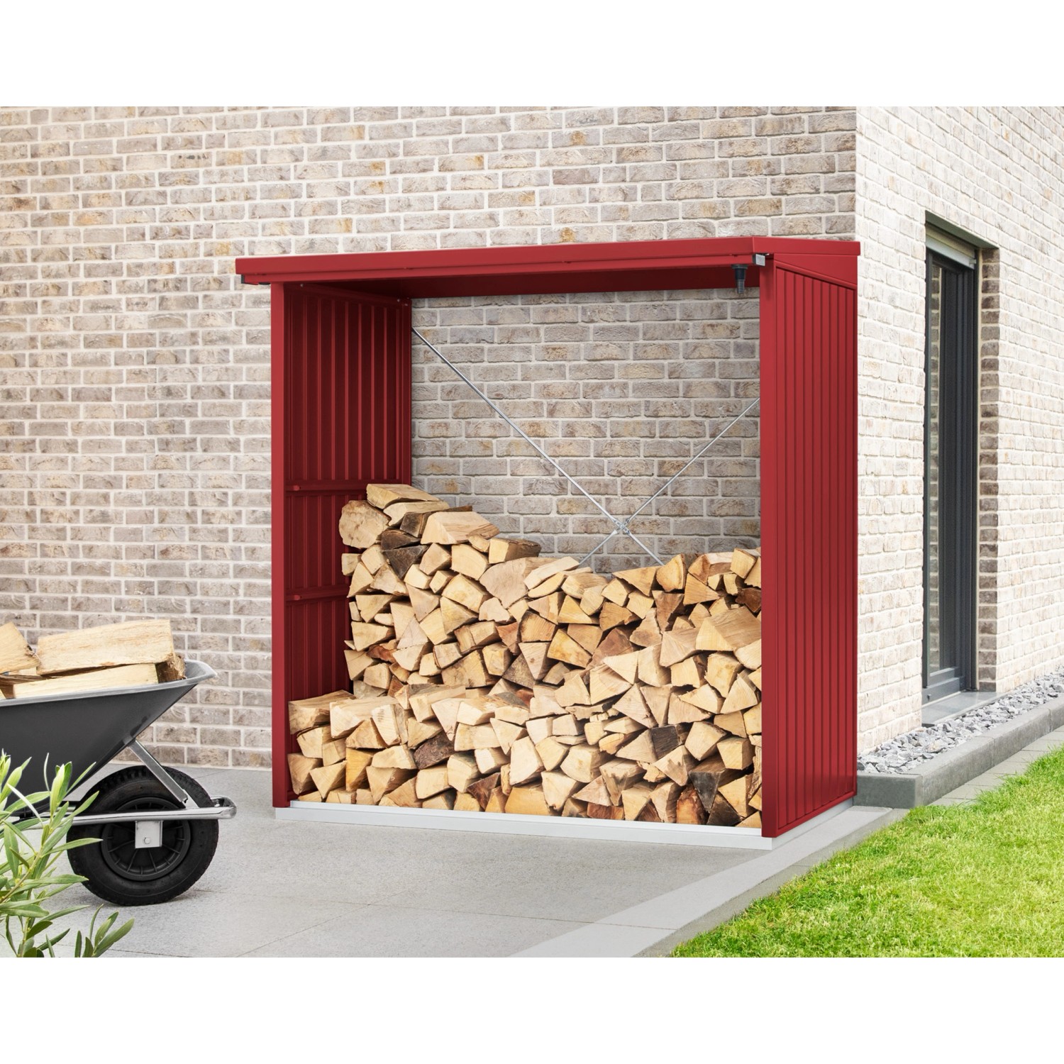 EcoStar Kaminholzregal Trend-V Typ 2 aus Metall RAL3004 Purpurrot