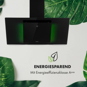 Schwarze Klarstein Eleonora 90 Dunstabzugshaube mit Touch-Panel und Ambiente-Licht.