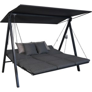 Angerer Hollywoodschaukel 3-Sitzer Lounge Smart Stone mit Sonnendach und grauen Polstern.