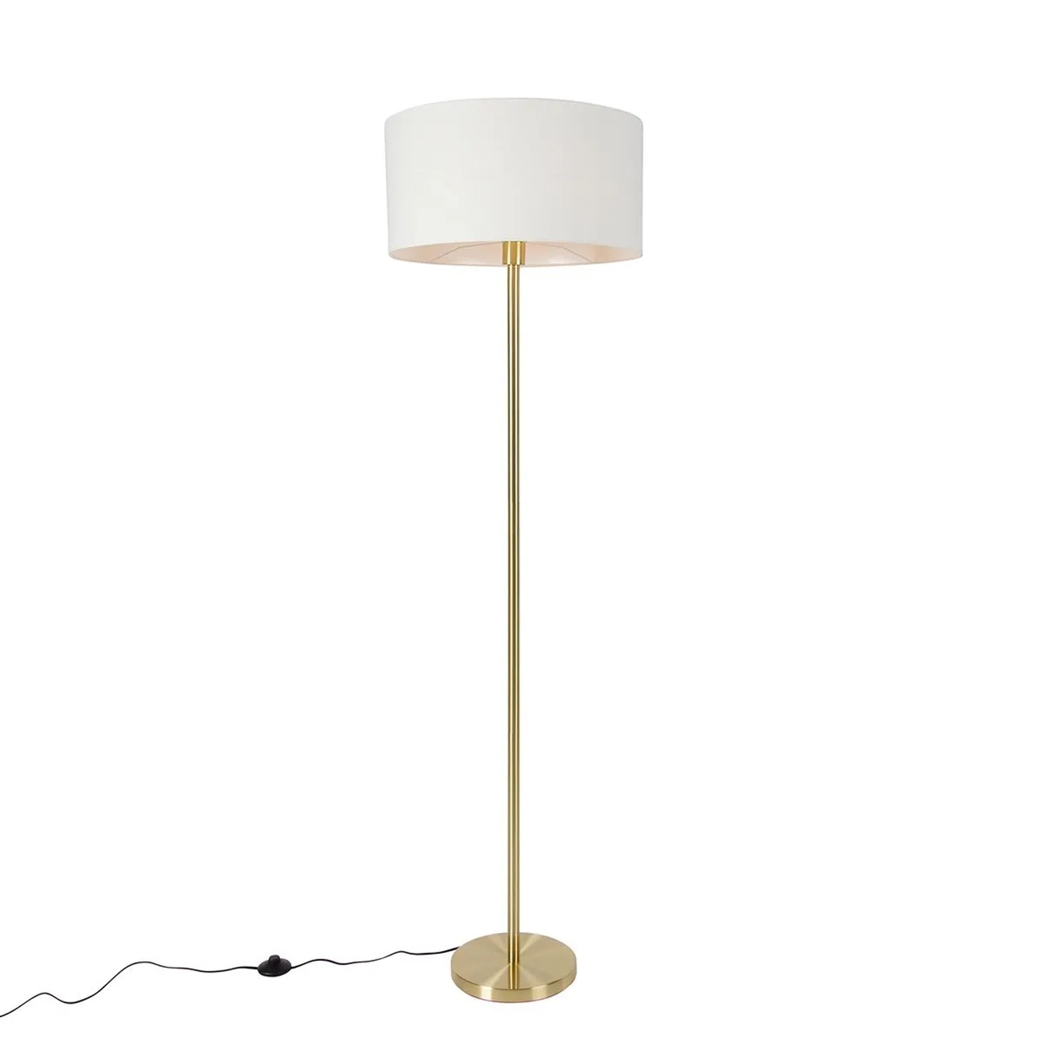 QAZQA Stehleuchte Messing mit Schirm Weiß 50 cm Simplo