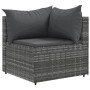 Graues vidaXL Garten Ecksofa aus Rattan mit anthrazitfarbenen Kissen. Teil einer 10-tlg. Gartenmöbel-Garnitur.