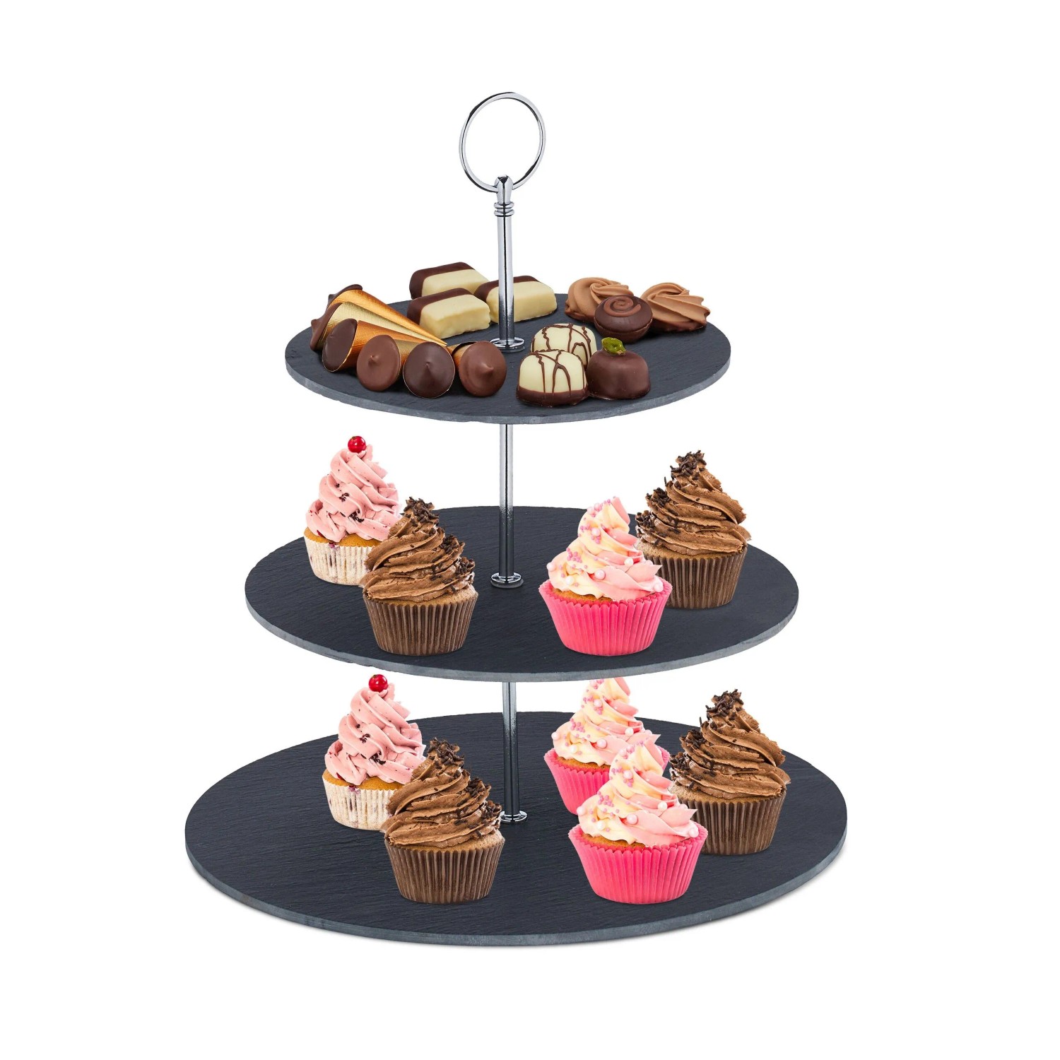 Relaxdays Etagere Schiefer Anthrazit 3 Etagen 33 cm x 30 cm 2,1 kg