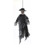 Hängender Geist aus Kunststoff, 40 cm, schwarz-grau, mit Totenkopf, Hut und zerfetztem Stoff für Halloween.