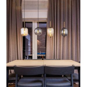 Globo Pendelleuchte Blacky, 4-flammig, schwarz-rauchfarben-amber, Vintage-Design.