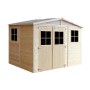 Timbela Gartenhaus M334 aus Holz, 6,03 m², mit Fenstern und Doppeltür. Ideal als Abstellraum im Garten.