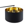 Arcchio Bogenlampe Mossa, schwarz, mit goldenem Lampenschirm innen.