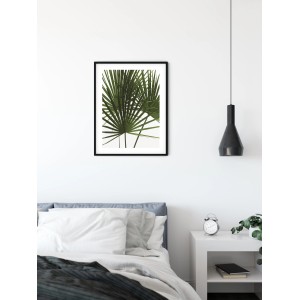 Komar Wandbild Palmtree Leaves, 50x70 cm, mit grünen Palmwedeln im schwarzen Rahmen.