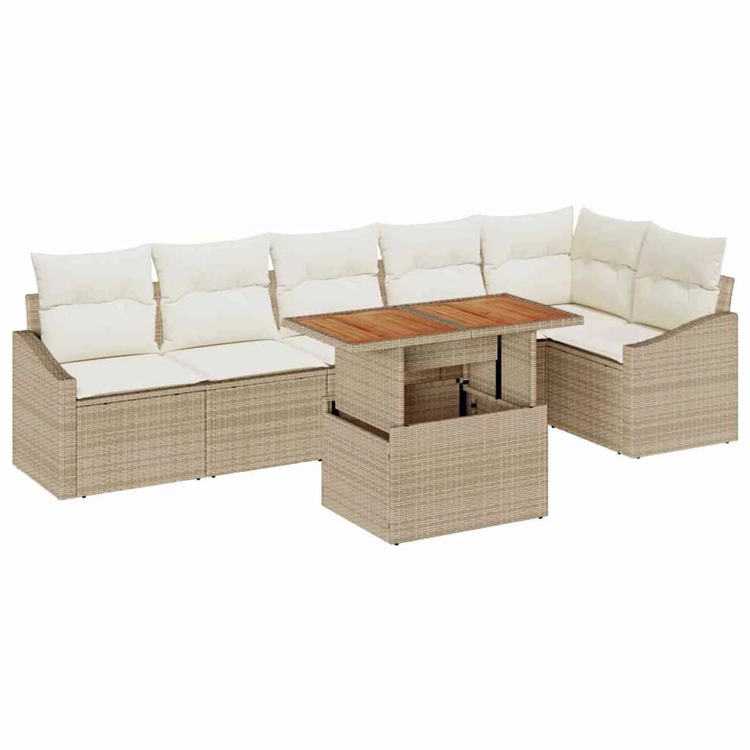 vidaXL Garten-Sofa-Set mit Speicher 7-Tlg Beige Poly Rattan 3358584 günstig online kaufen