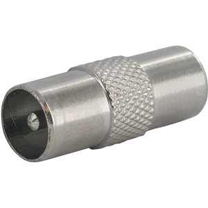 Schwaiger IEC Adapter mit IEC Steckern, silberfarbener Antennen-Verbinder aus Metall.