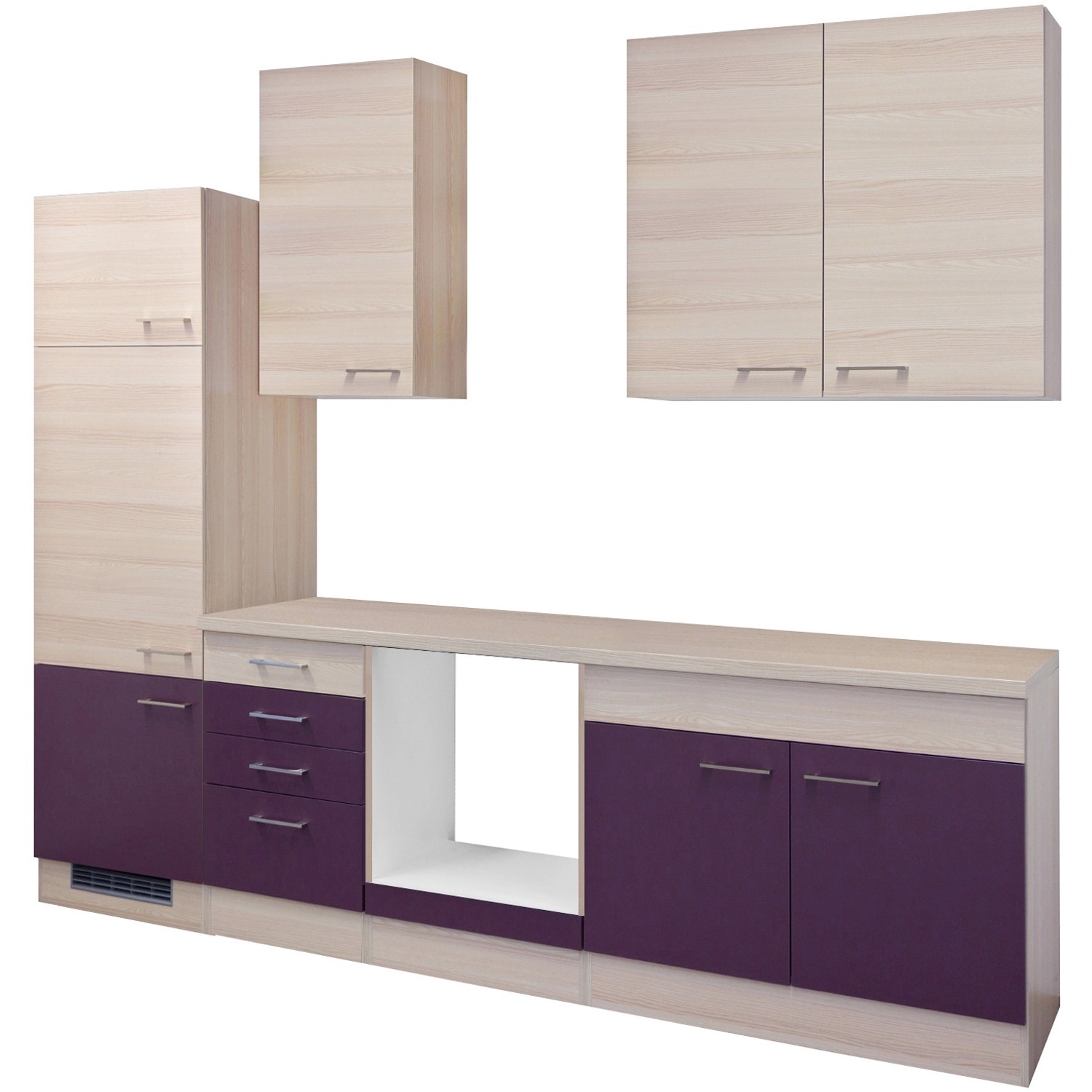 Flex-Well Exclusiv Küchenzeile/Küchenblock Focus 270 cm ohne E-Geräte Akazie-Aubergine