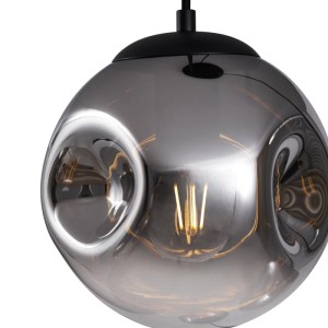 Art Deco Hängelampe Douglass, 6-flammig, schwarz mit Rauchglas. Elegante Lampe für Wohn- und Esszimmer.