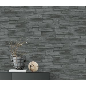 Erismann Vliestapete Stones Klein in Dunkelgrau mit Steinoptik für ein modernes Wohnambiente.