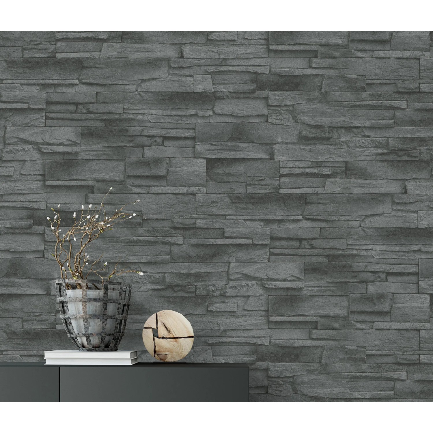Erismann Vliestapete Stones Klein in Dunkelgrau mit Steinoptik für ein modernes Wohnambiente.