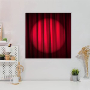 Banjado Magnettafel 50x50cm mit rotem Vorhang Motiv. Metall Magnetwand inklusive 4 Magnete.