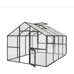 KGT Gewächshaus Ortasia IV, anthrazitgrau, 12,74 m², mit geöffneter Tür.