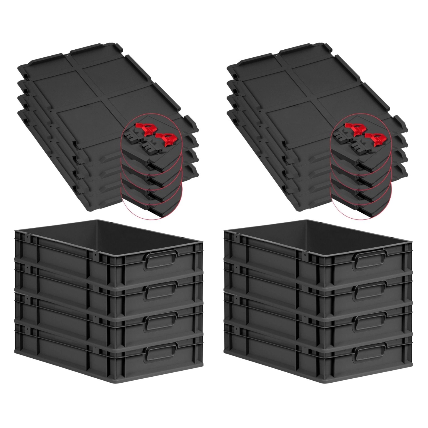 PROREGAL SuperSparSet 8x Eurobox Nextgen Grip Mit Scharnierdeckel Und Roten günstig online kaufen