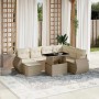 Beige 8-tlg. vidaXL Garten-Sofagarnitur aus Poly Rattan mit Tisch und Kissen.