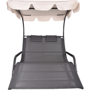 Doppel-Schaukelliege Serifos mit Sonnendach, Stahlgestell und ergonomischer Liegefläche.