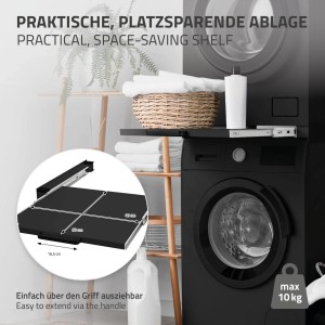 ML-Design Zwischenbaurahmen mit Ausziehplatte, Stahl schwarz, für Waschmaschinen und Trockner.