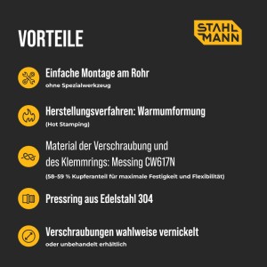 Stahlmann 8er Set EasyFix Muffenverschraubungen mit Außengewinde M Messing für Edelstahl Wellrohr