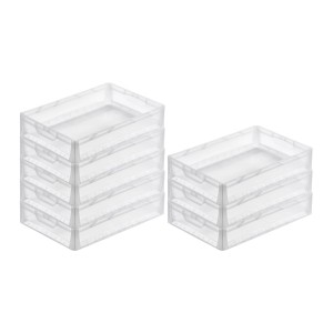 PROREGAL SuperSparSet: 8 transparente Eurobehälter LightLine, 24 Liter, mit offenem Griff. Aufbewahrungsboxen gestapelt.