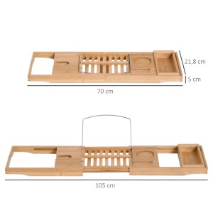 HOMCOM Badewannenablage Bambus Natur 70-105 x 21,8 x 5 cm