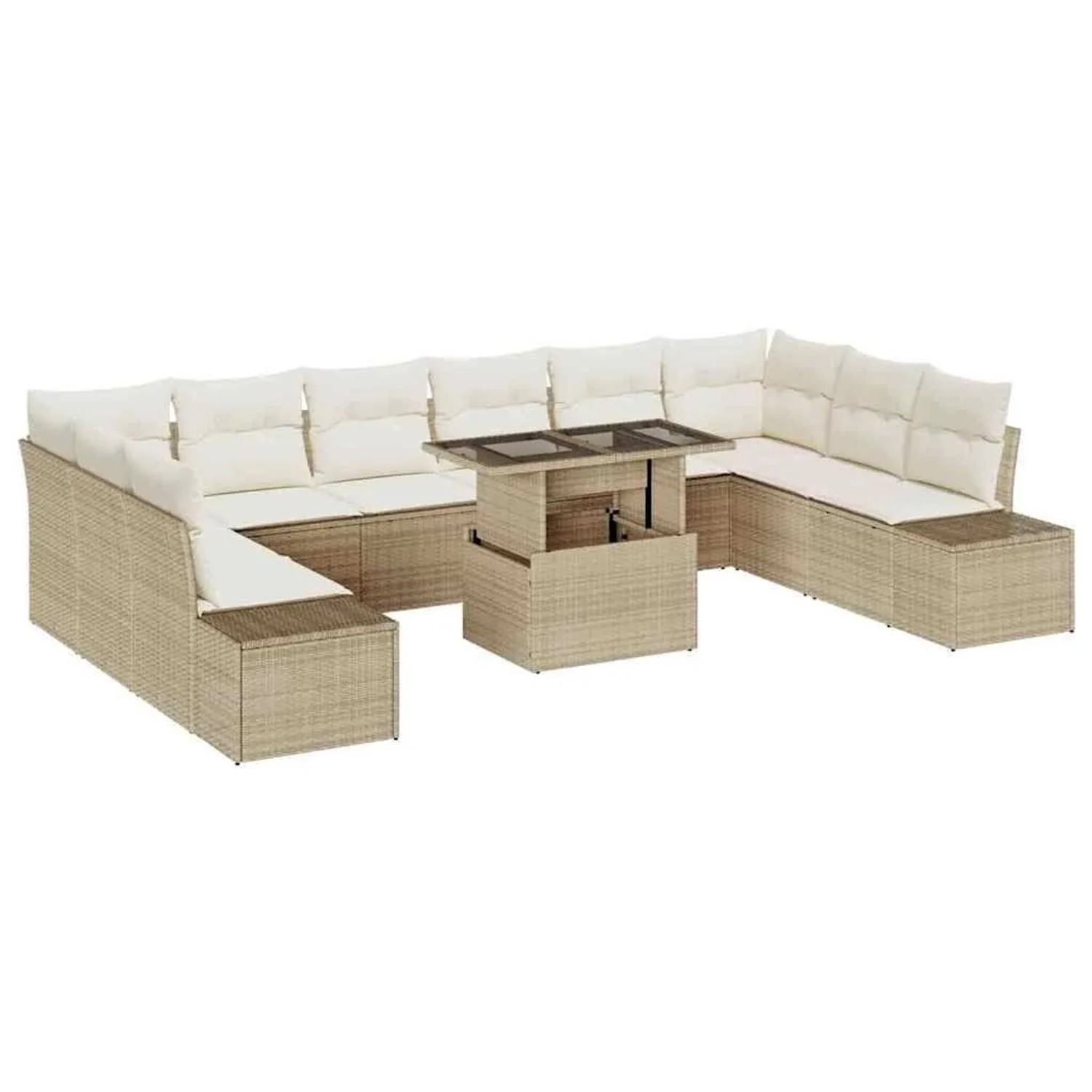 vidaXL Garten-Sofa-Set mit Kissen mit Speicher 11-Tlg Beige und Creme 3349257